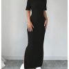 Women's Summer Dress Crew Neck Short Sleeve Split Casual Bodycon Long Dresses