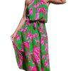 Women's Midi Dress Halter Floral Sleeveless Belted Ruffled A Line Casual Summer Dress