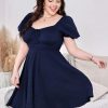 41hYKHxBzhL.jpg Women's Plus Size Short Sleeve Mini Dress High Waist Summer Dresses Wedding Guest Dress