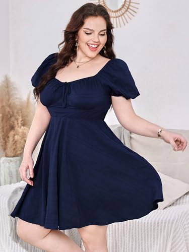 41hYKHxBzhL.jpg Women's Plus Size Short Sleeve Mini Dress High Waist Summer Dresses Wedding Guest Dress