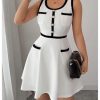 41hiclULWHL.jpg Women's Summer Sleeveless Knitted Mini Dress Button Color Block Party Short Dresses