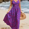 Women's Maxi Dress Floral Print Twisted V Neck Sleeveless Long Dress Summer Casual Dress