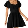 Women's Tie Back Square Neck Wrap Ruffle Short Sleeve Flare Mini Dress