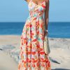 41iCl940nBL.jpg Women's Vacation Summer Dresses Tropical V Neck Elastic Waist Sleeveless Spaghetti Strap Smocked Maxi Dress