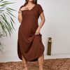 Women's Plus Size Summer Dress V Neck Short Sleeve Split Hem Midi Dresses