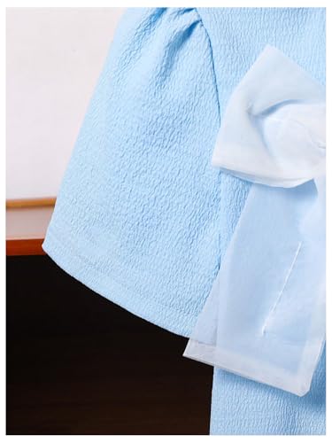Girl's Bow Pleated Dress Puff Short Sleeve Crew Neck Summer Dresses