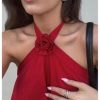 41isB86kzeL.jpg Women's Summer Halter Dress 3D Floral Ruffle Swing Flowy Beach Mini Dresses