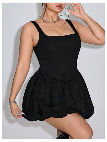 41itDK3c2ML.jpg Women's Plus Size Square Neck Sleeveless A Line Bubble Dress Y2k Mini Dresses