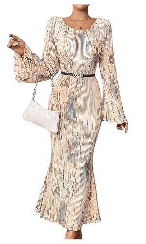 41jhpKbi5uL.jpg Women's Tie Dye Bodycon Dress Pleated Bell Sleeves Fishtail Party Long Dresses