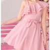 Girl's Sleeveless Ruffle Dresses High Waisted A Line Summer Dress with Belt