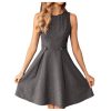 41kHxwUhstL.jpg Women's Sleeveless Dresses Elegant A-Line Button Loop Decor Round Neck Sundresses