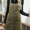 Faux Suede Mini Fall Dresses for Women Square Neck Pull Ring Zipper Front Pockets Wide Straps Casual Autumn Dress