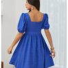 41l7wSZJhLL.jpg Women's Summer Square Neck Puff Sleeve Dress Casual Vacation Swing A Line Short Dress