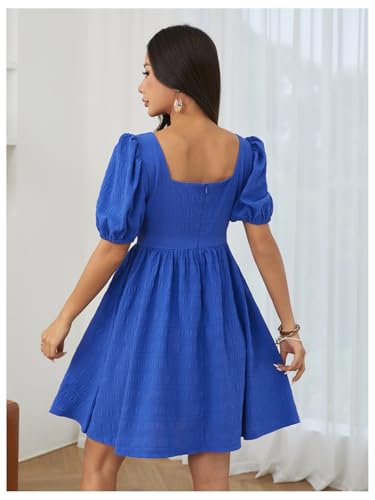 41l7wSZJhLL.jpg Women's Summer Square Neck Puff Sleeve Dress Casual Vacation Swing A Line Short Dress