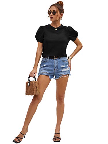 41lGapRmdFL.jpg Women's Summer Short Puff Sleeve Tee Top Round Neck T-Shirt