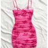 41lb0cS5WmL.jpg Women's Summer Floral Corset Dress Spaghetti Strap Ruched Mesh Bodycon Vacation Mini Dresses