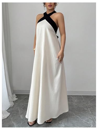 41lqLHdOoPL.jpg Women's Backless Halter Maxi Dress Summer Bow Tie Flowy Vacation Party Dresses
