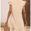 Summer Dresses for Women V Neck Cap Sleeve Ruffle Hem Smock Short Dress