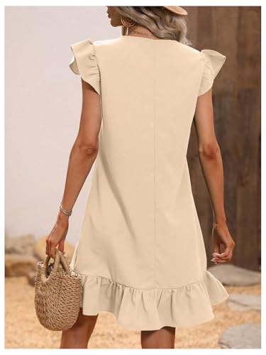 Summer Dresses for Women V Neck Cap Sleeve Ruffle Hem Smock Short Dress