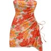 Women's Floral Strapless Mini Dresses Summer Beach Vacation Short Bandeau Bodycon Dress