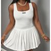 Women's Square Neck Tennis Dress Sleeveless Pleated A Line Summer Mini Dresses with Built in Shorts
