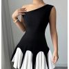 Women's Summer Off The Shoulder Mini Dress Color Block A Line Flared Cocktail Party Dresses