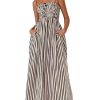 Women's Summer Striped Maxi Dress Spaghetti Strap Shirred A Line Flowy Long Cami Dresses Sundress with Pockets