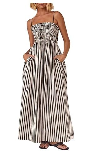 41n38H7HRwL.jpg Women's Summer Striped Maxi Dress Spaghetti Strap Shirred A Line Flowy Long Cami Dresses Sundress with Pockets
