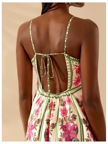 Women's Floral Print Cami Dress Spaghetti Strap A Line Flared Flowy Short Summer Dresses Sundress