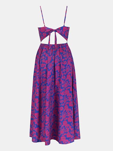 Women's Maxi Dress Floral Print Twisted V Neck Sleeveless Long Dress Summer Casual Dress