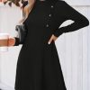 41o22NUOM0L.jpg Women's Mini Dresses Round Neck Long Sleeve Textured Button Knit A Line Short Casual Fall Dresses