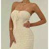 41o4Jg7OkL.jpg Women's Summer Crochet Tube Maxi Dress Tie Front Strapless Sleeveless Bodycon Knit Long Dresses