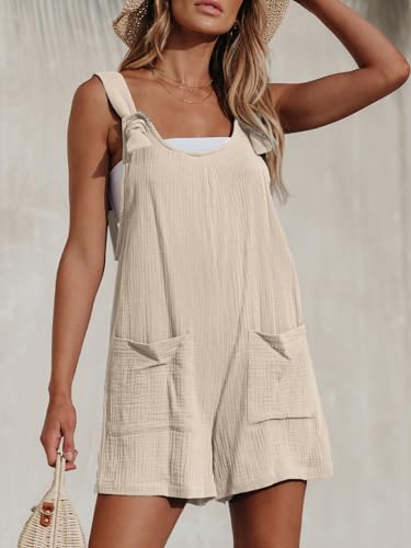 Women's Summer Sleeveless Overall Adjustable Loose Jumpsuit Beach Romper Travel Vacation Outfits with Pockets