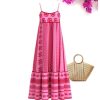 41o9atj1pL.jpg Women's Summer Boho Printed Maxi Dress Spaghetti Strap Ruffle Hem Flowy Long Cami Dresses Sundress