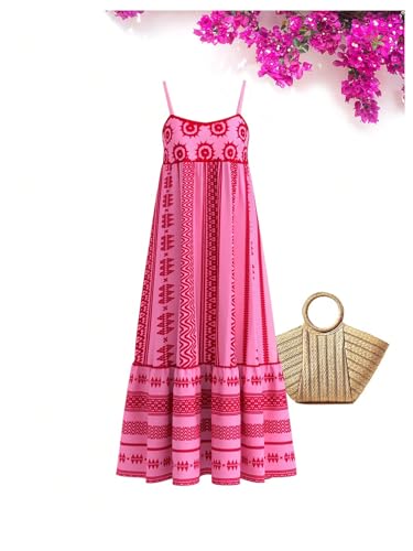41o9atj1pL.jpg Women's Summer Boho Printed Maxi Dress Spaghetti Strap Ruffle Hem Flowy Long Cami Dresses Sundress
