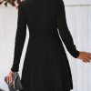 41oF7fYhaFL.jpg Women's Mini Dresses Round Neck Long Sleeve Textured Button Knit A Line Short Casual Fall Dresses