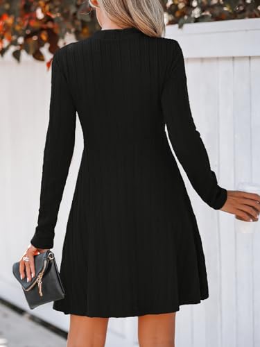 41oF7fYhaFL.jpg Women's Mini Dresses Round Neck Long Sleeve Textured Button Knit A Line Short Casual Fall Dresses