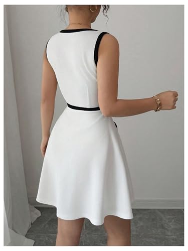 41oN1tyQ0zL.jpg Women's Summer Sleeveless Knitted Mini Dress Button Color Block Party Short Dresses