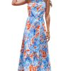 Women's Summer Dresses Abstract Floral One Shoulder A Line Smocked Tiered Maxi Dress