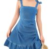 41obl3OZCtL.jpg Girl's Sleeveless Ruched Ruffle Hem Denim Dress Bow Cute A Line Summer Dress