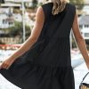 41p9iKQvd0L.jpg Women's Ruffle Beach Mini Dress Split V Neck A Line Sleeveless Geometric Stripe Tropical Leaf Pattern Summer Dresses