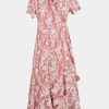 41pUlWRsJVL.jpg Women Summer Maxi Dress V Neck Short Sleeve Floral Print Wrap Slit Beach Casual Dress