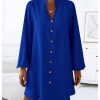 41pxP1RJxiL.jpg Women's V Neck Pullover Shirt Dress A Line Long Lantern Sleeve Flared Loose Mini Dresses