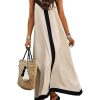 41qPAK2DFL.jpg Women's Spaghetti Strap V Neck Color Block A Line Vacation Maxi Dress