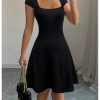 41r3Ny5J5yL.jpg Women's Summer Dress Square Neck Cap Sleeve A Line Flared Short Dresses