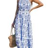 Women's Midi Dress Halter Paisley Sleeveless Cutout Waist Long Beach Boho Summer Dress