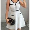 41rqvBdm4VL.jpg Women's Summer Sleeveless Knitted Mini Dress Button Color Block Party Short Dresses