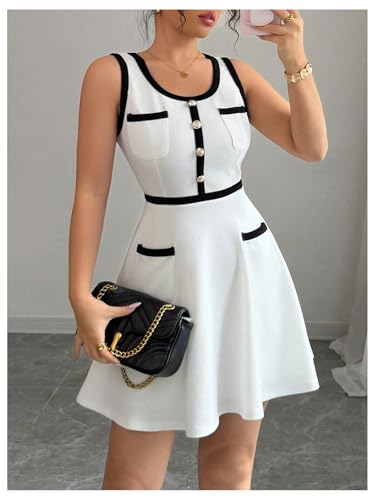 41rqvBdm4VL.jpg Women's Summer Sleeveless Knitted Mini Dress Button Color Block Party Short Dresses
