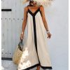 41rsGvwEP0L.jpg Women's Spaghetti Strap V Neck Color Block A Line Vacation Maxi Dress