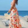 41sA1jHHdL.jpg Women's Vacation Summer Dresses Tropical V Neck Elastic Waist Sleeveless Spaghetti Strap Smocked Maxi Dress